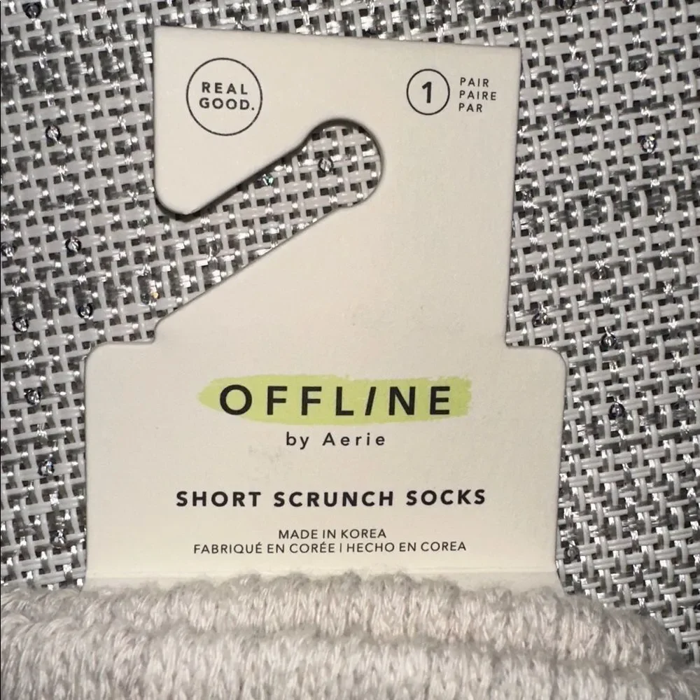 OFFLINE Heather Frost Cream Tan Short Scrunch Tab Logo Cotton Socks